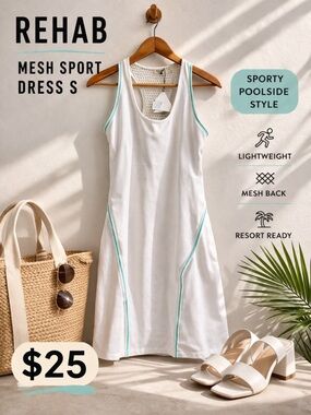Rehab Mesh Sport Cover Up Dress Size S NWT White Aqua Trim